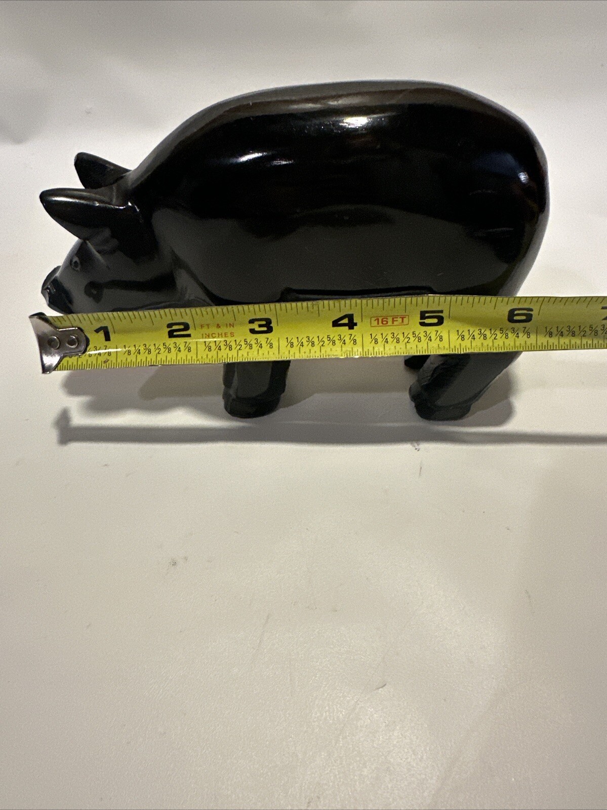 Carved Pig Black Stone Shiny Large