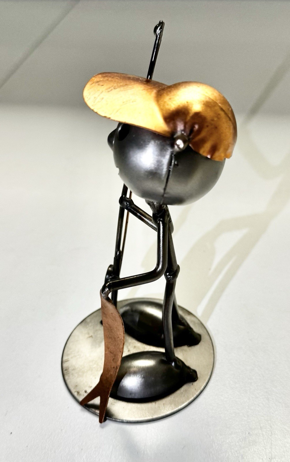 Art Metal Sculpture Fishing Figurine Copper Hat and Fish Steel