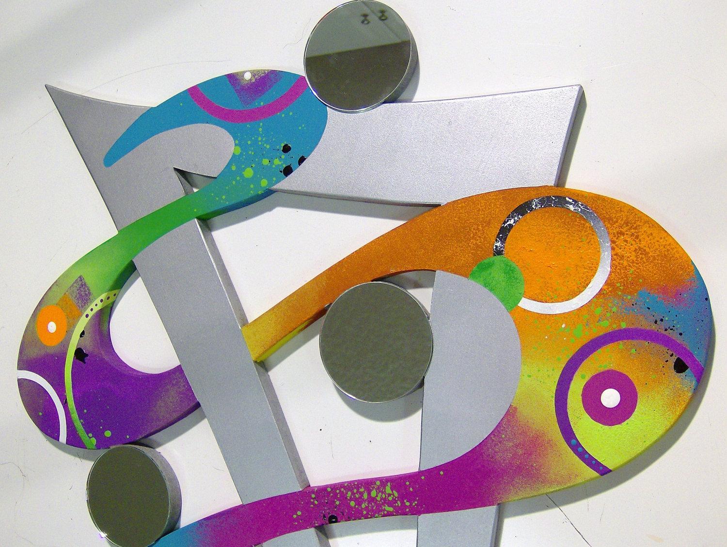 Colorful Abstract Wall Sculpture with Mirror accents 48×31 by Art69