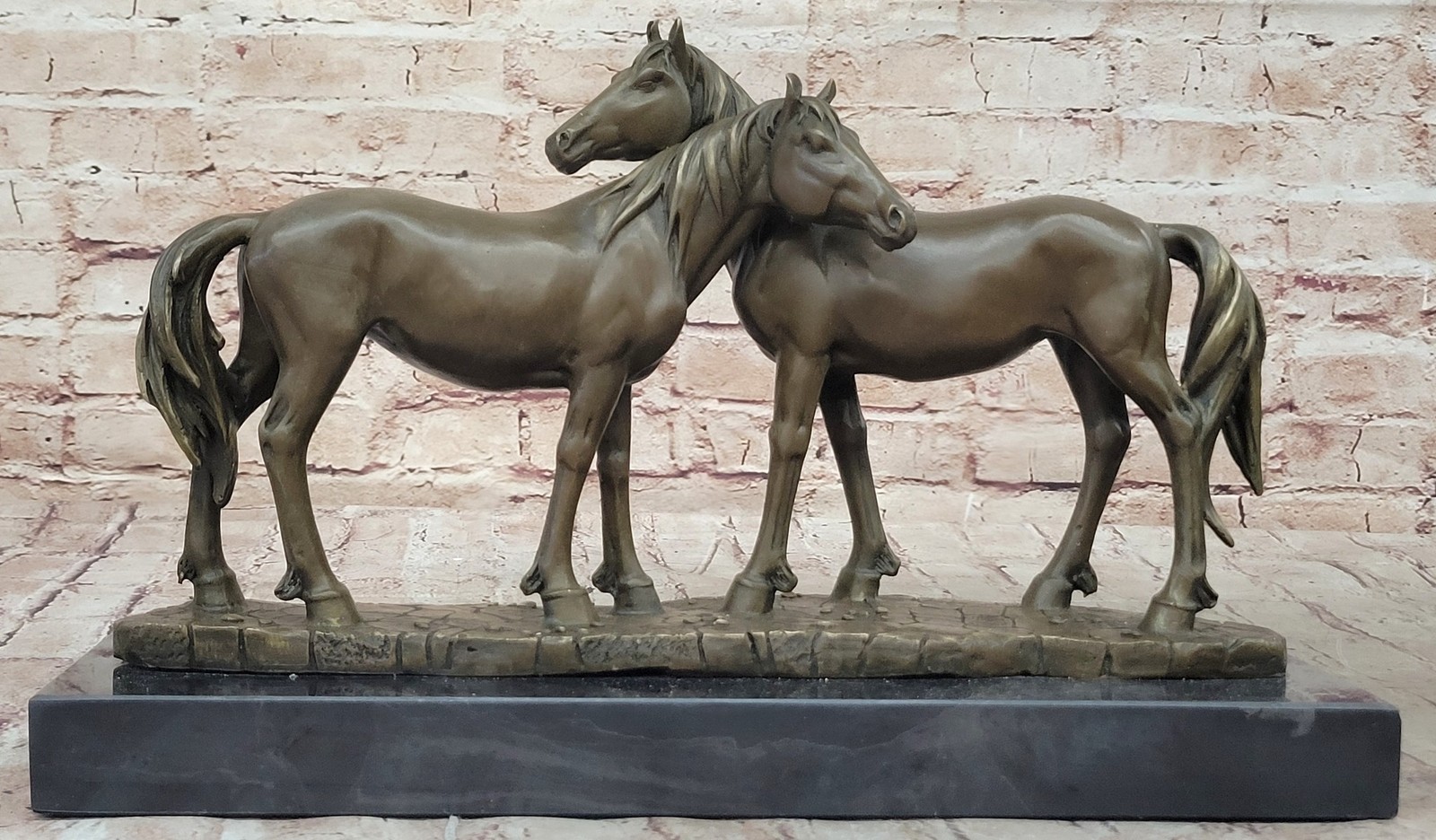 Thoroughbred Two Loving Horses Equestrian Western Art Bronze Marble Statue SALE