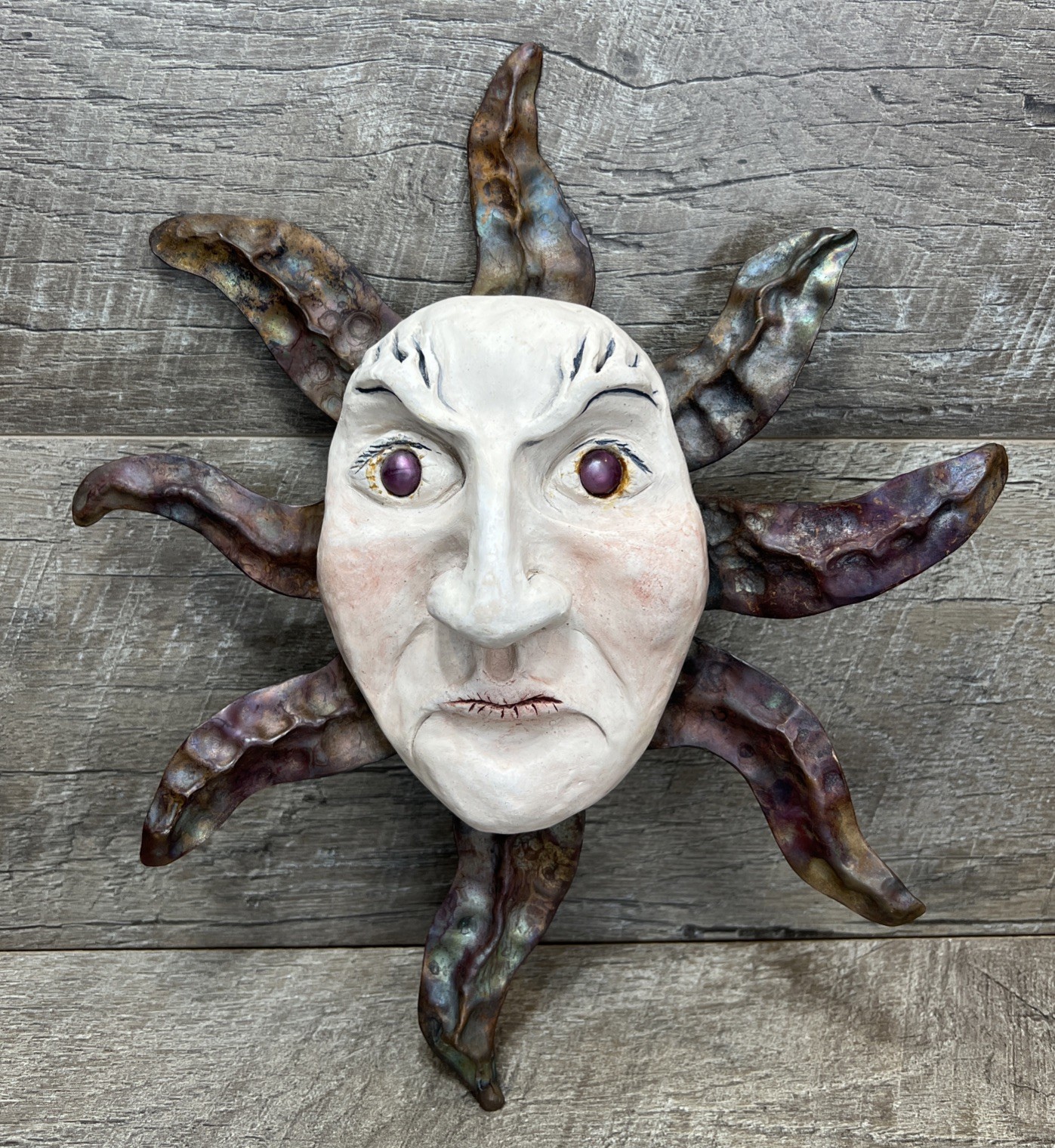 Vintage 12&Prime; SUN FACE Bronzed Wall Sculpture Hand Cast – Rare Estate Find!