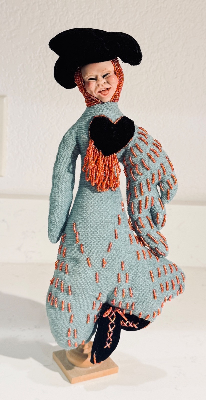 The Velvet Cavalier OOAK Art Doll Sculpture Polymer Face Fabric Body Beaded
