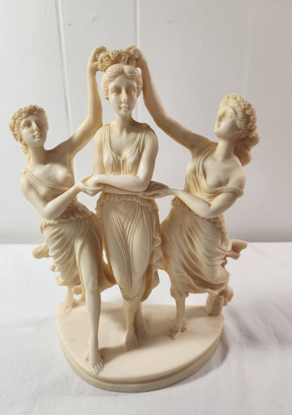 The Graces Dance Ivory Stone Sculpture/Statue 11&Prime; – Made in Italy – VTG.