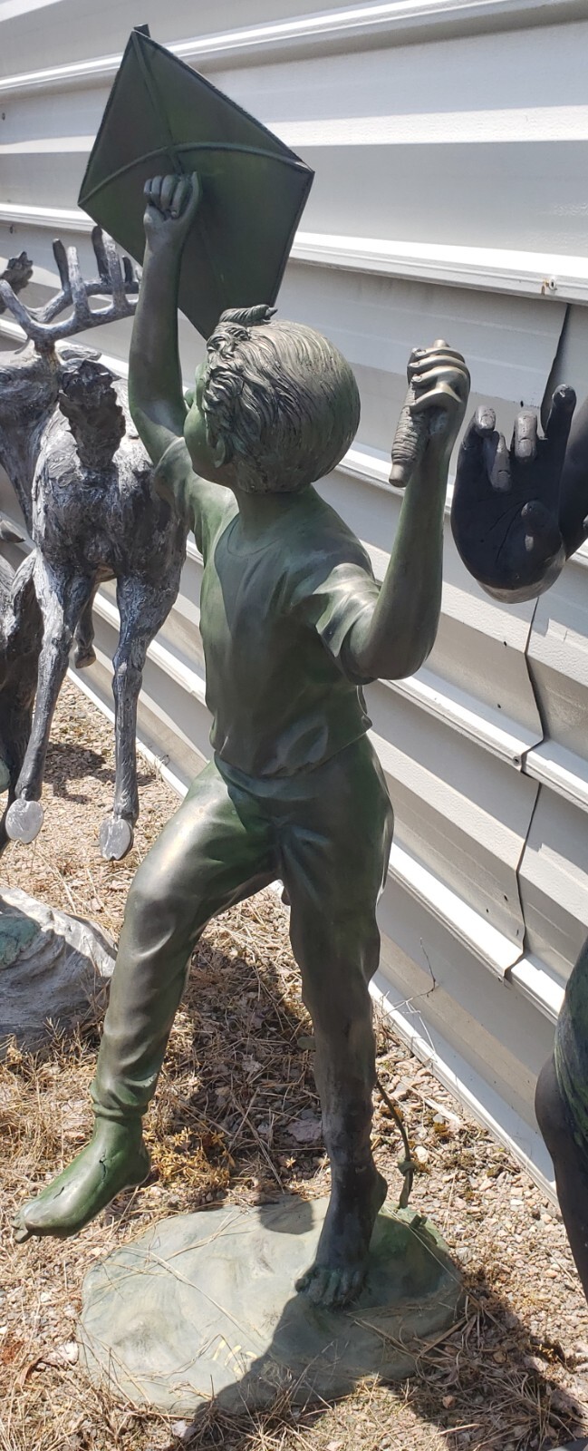 Free Standing Bronze Sculpture of Young Boy Flying a Kite GA11018