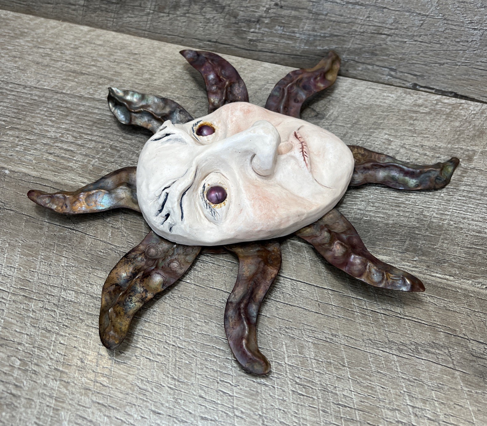 Vintage 12&Prime; SUN FACE Bronzed Wall Sculpture Hand Cast – Rare Estate Find!