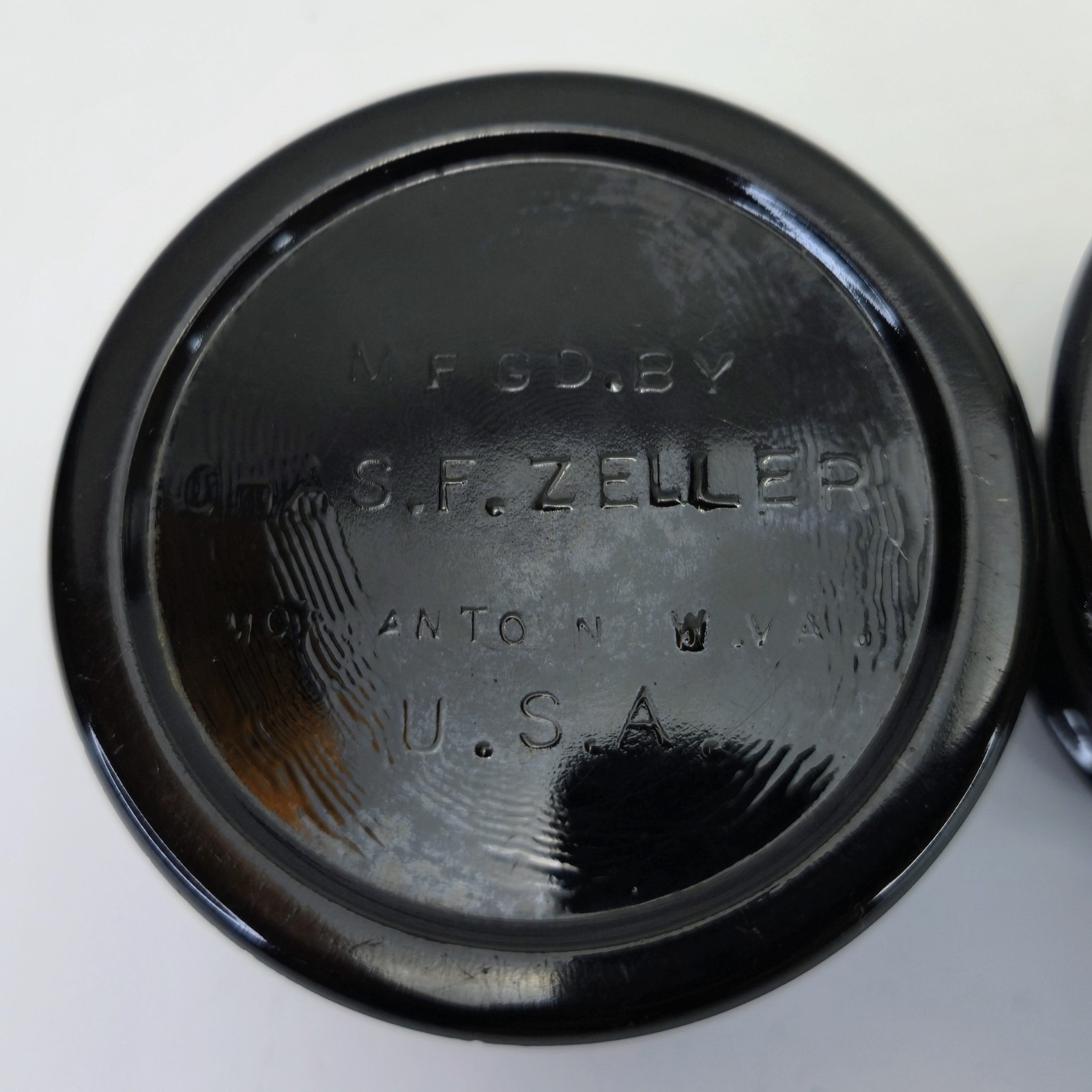2 Zeller Morgantown Black Glass Gazing Witching Ball Stands Set Possibly 1930s