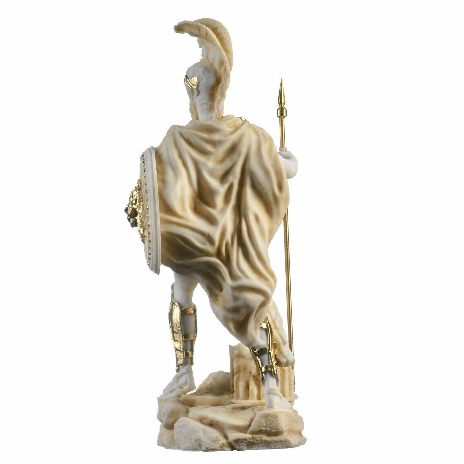 Ares Mars God of War Zeus Son Roman Statue Alabaster Gold Tone 9.84&Prime;