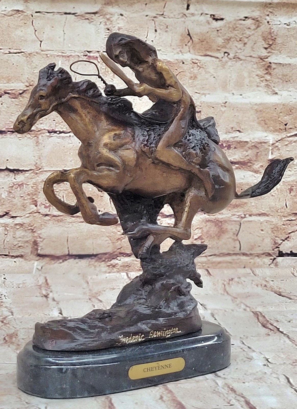 Bronze Sculpture Frederic Remington Native American Indian Riding Horse