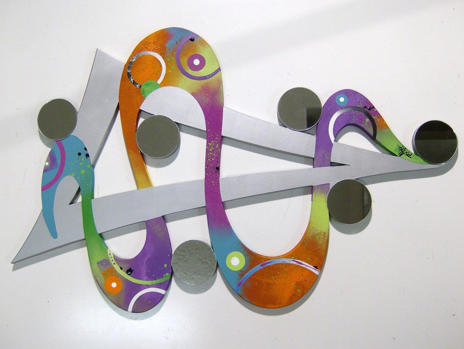 Colorful Abstract Wall Sculpture with Mirror accents 48×31 by Art69