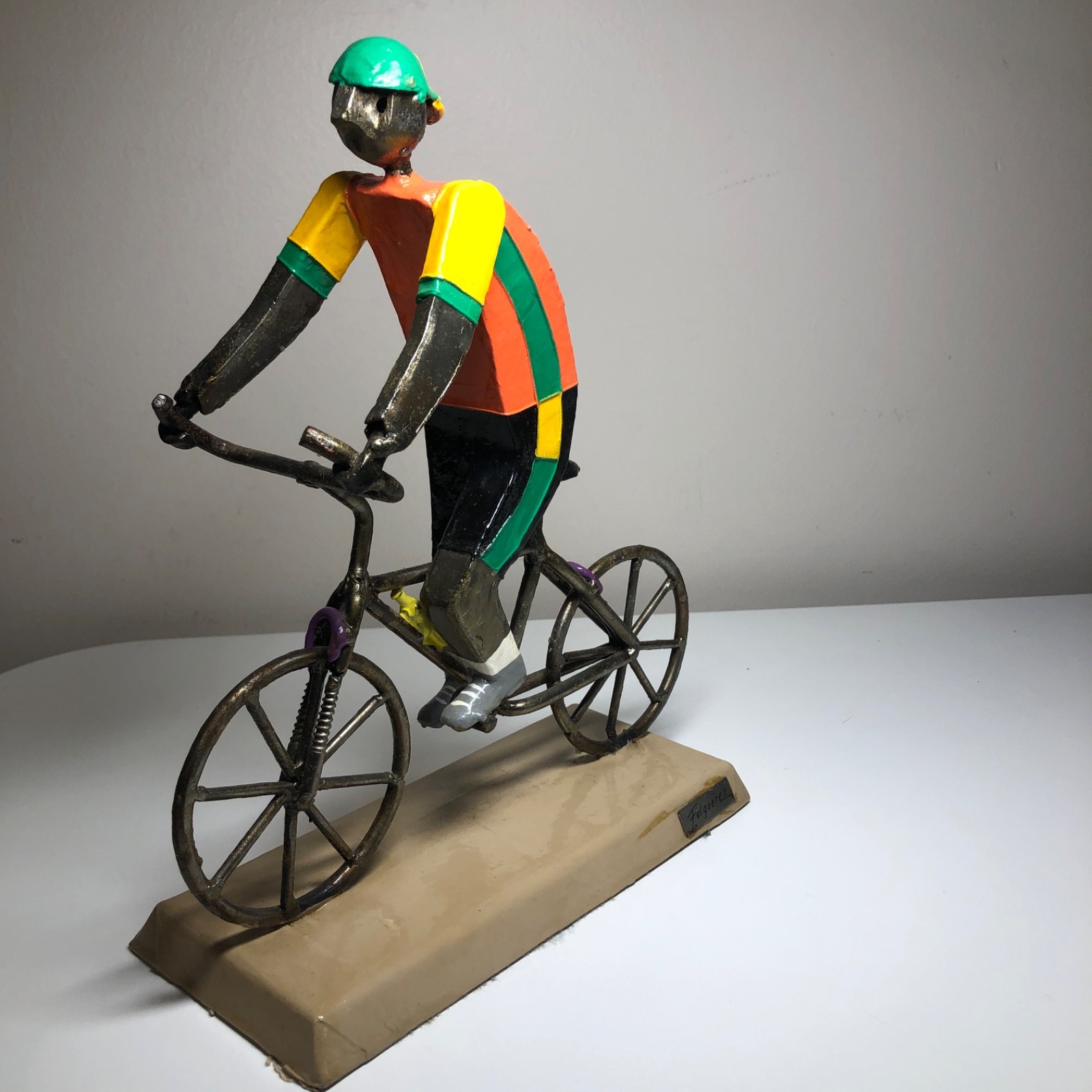 Vintage Manuel Felguérez Metal Art Sculpture Cyclist Bold Color 1960&rsquo;s Abstract