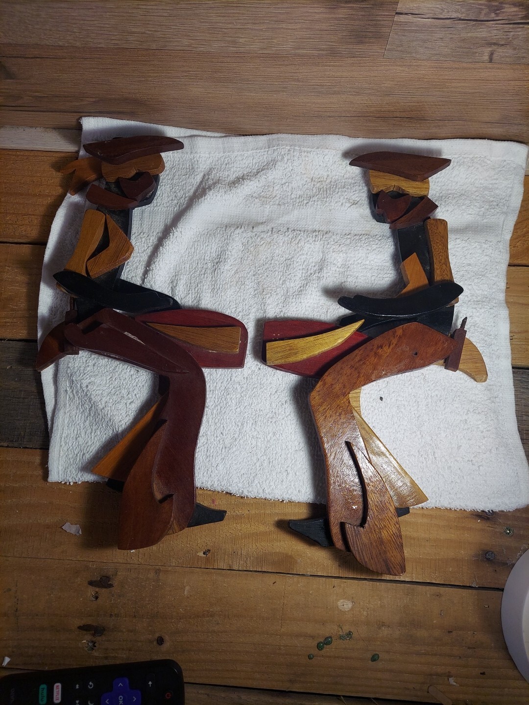2 Rare Wooden Wall Sculpture 13.5&Prime; X 7&Prime; Multi Color Wood ( Moving Pieces) Read