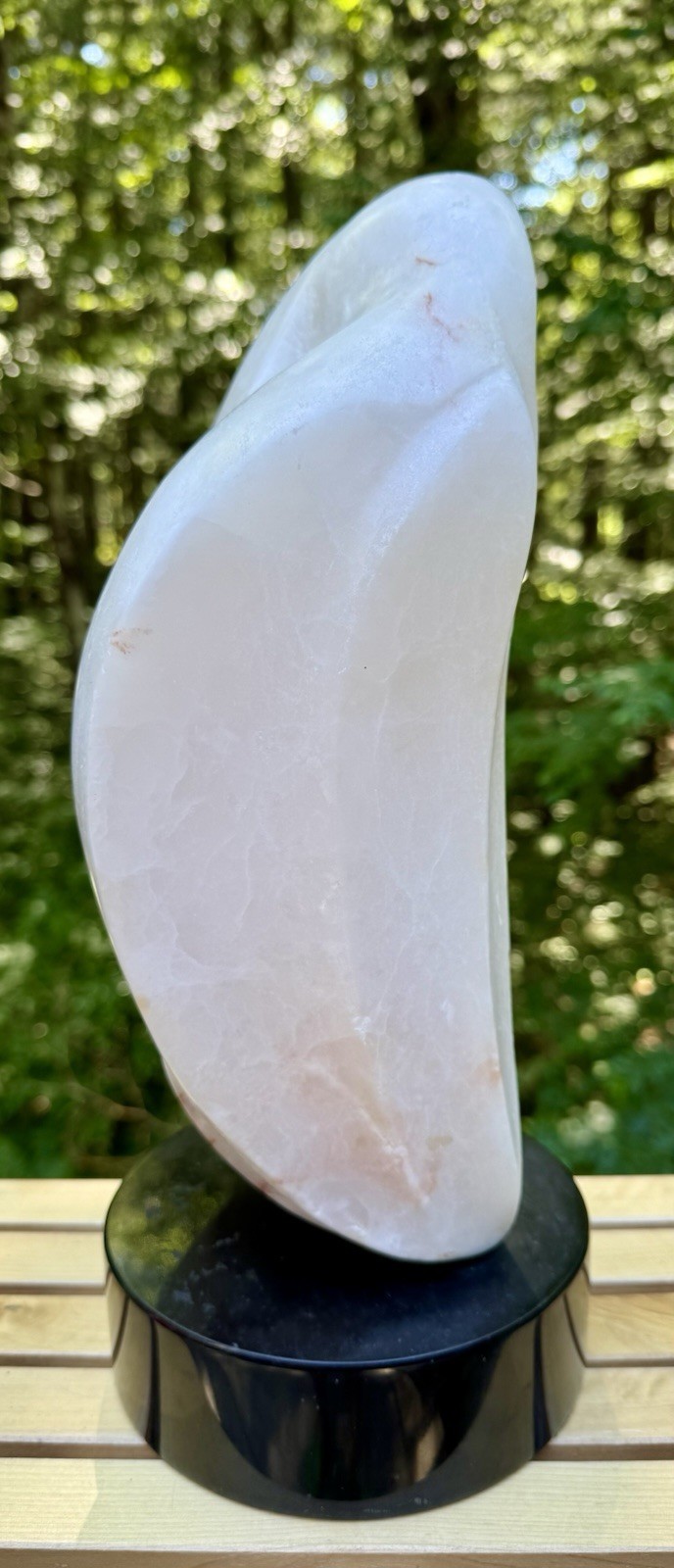 Mid Century Modern Abstract Alabaster Sculpture On Black Marble Base – 14.5”