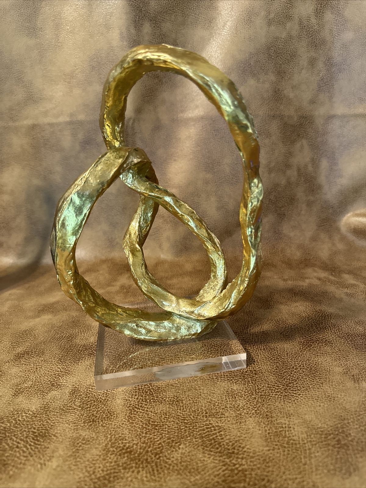 Twisted loop Gold Color Possibly Wood MCM Sculpture. ALAD