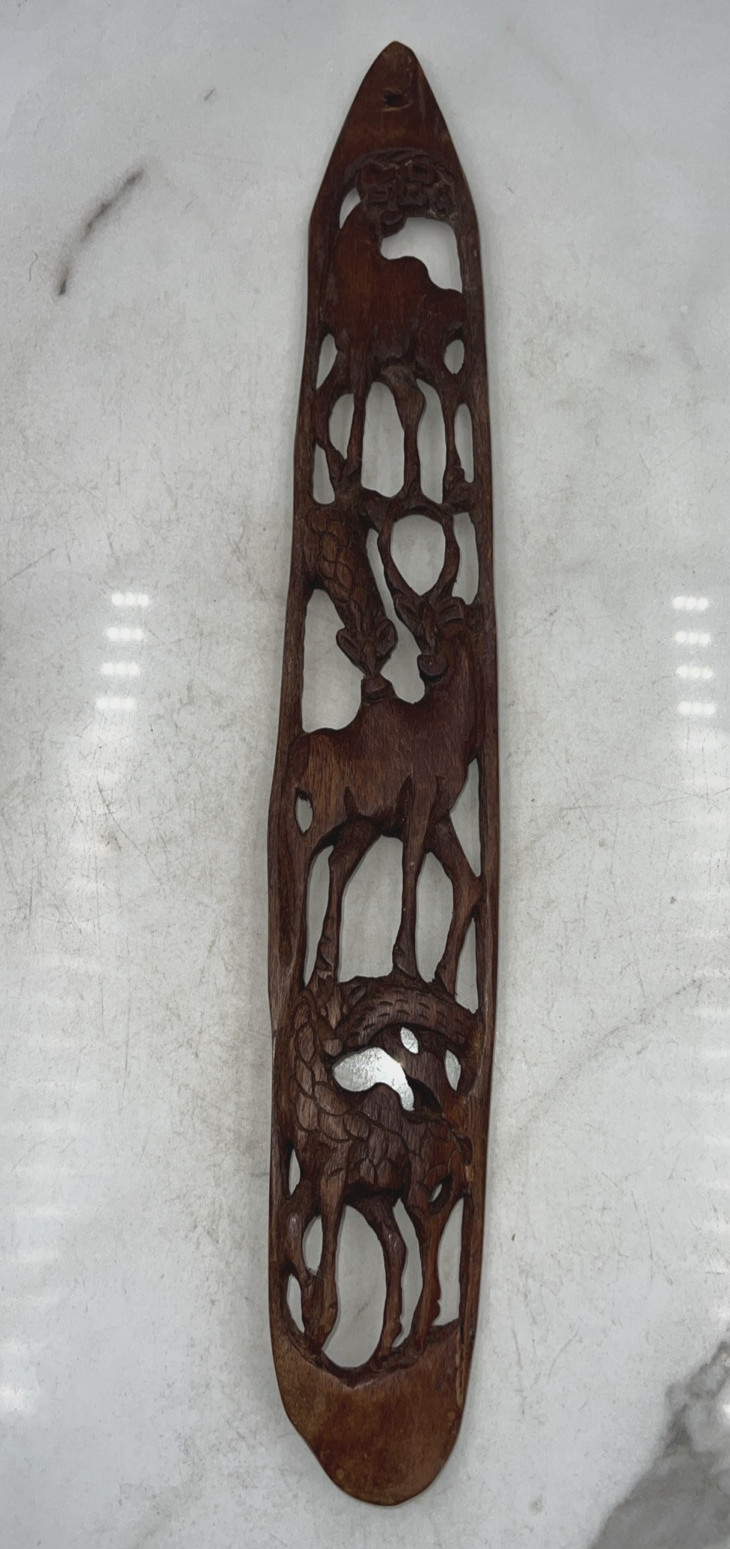 VTG Wall Plaque Carving Mid Century Teak African Wildlife Antelope Giraffe