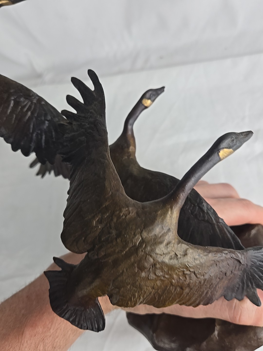 1983 Bronze Sculpture by Jonathan Bronson, « Autumn Flight » Canada Geese Flying