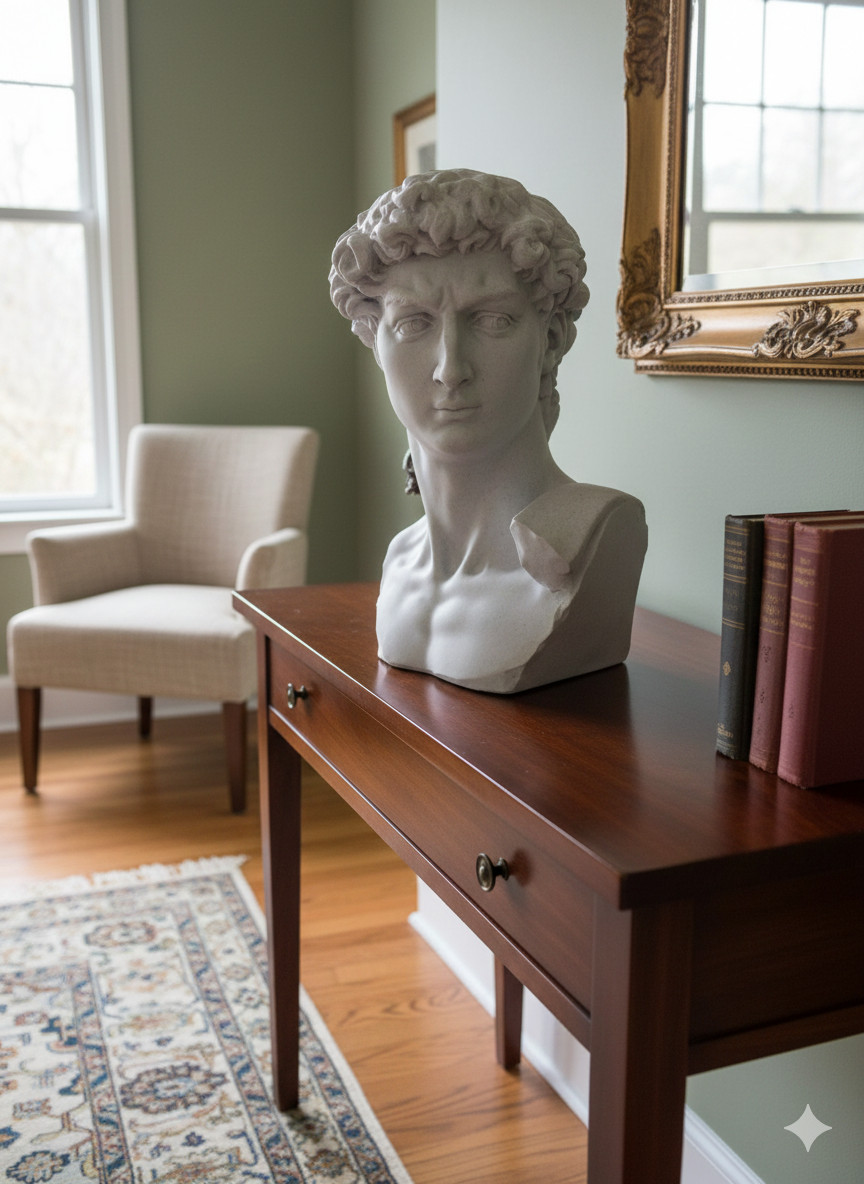 David (Michelangelo) Marble-Style Bust – 3D Printed Sculpture – Classical Art