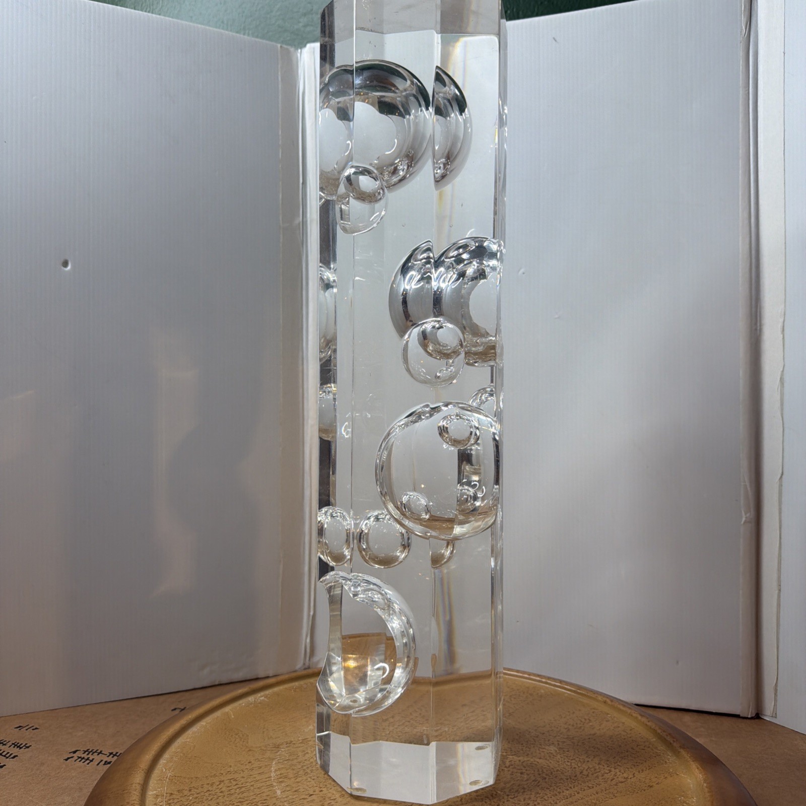 Vintage Mid Century Modern Lucite Bubble Sculpture 8-Sided Geometric Art