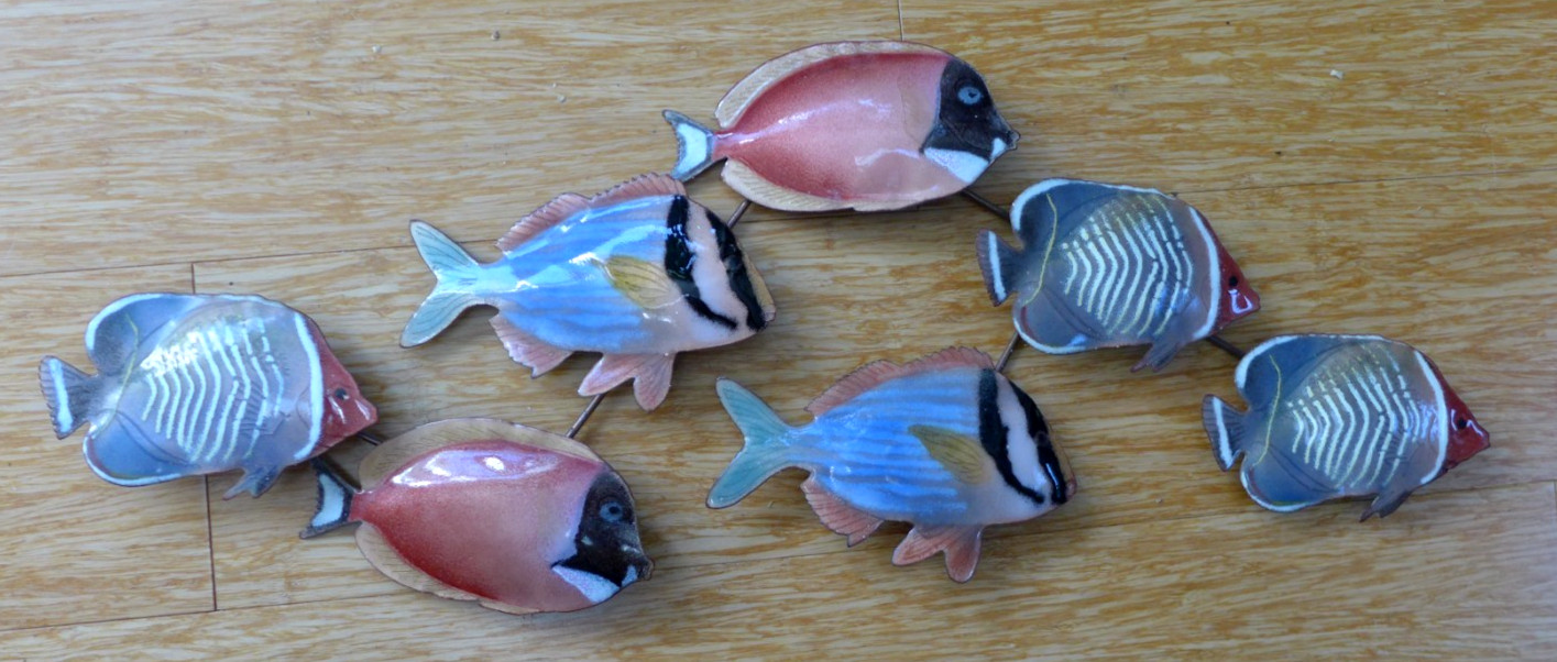 Vintaqge Bovano of Cheshire Enamel Wall Sculpture Art 7 Tropical Fish