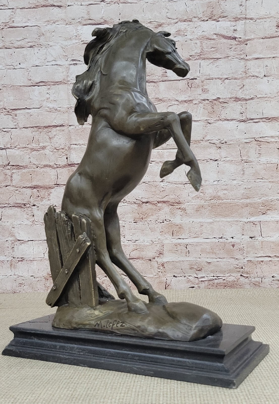 Abstract Art Sculpture Bronze Copper Marble Horse Rearing Mars Statue Figurine