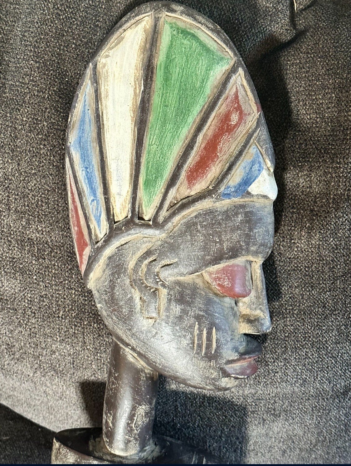 African Tribal Human FaceMask Color Wood,Hand Crafted 18&Prime; Tall Vantage Antique