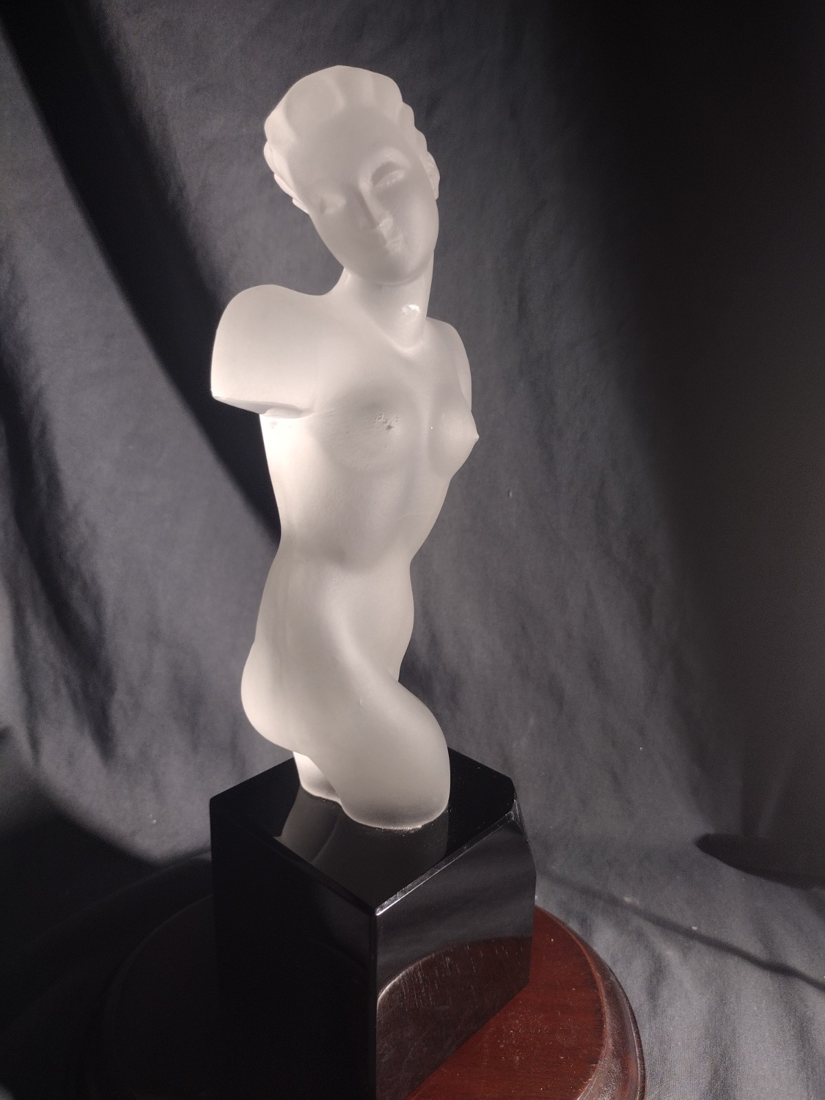 Art Deco 1930s Woman Sculpture Frosted Bohemian Art Glass Venus Di Milo Czech 11