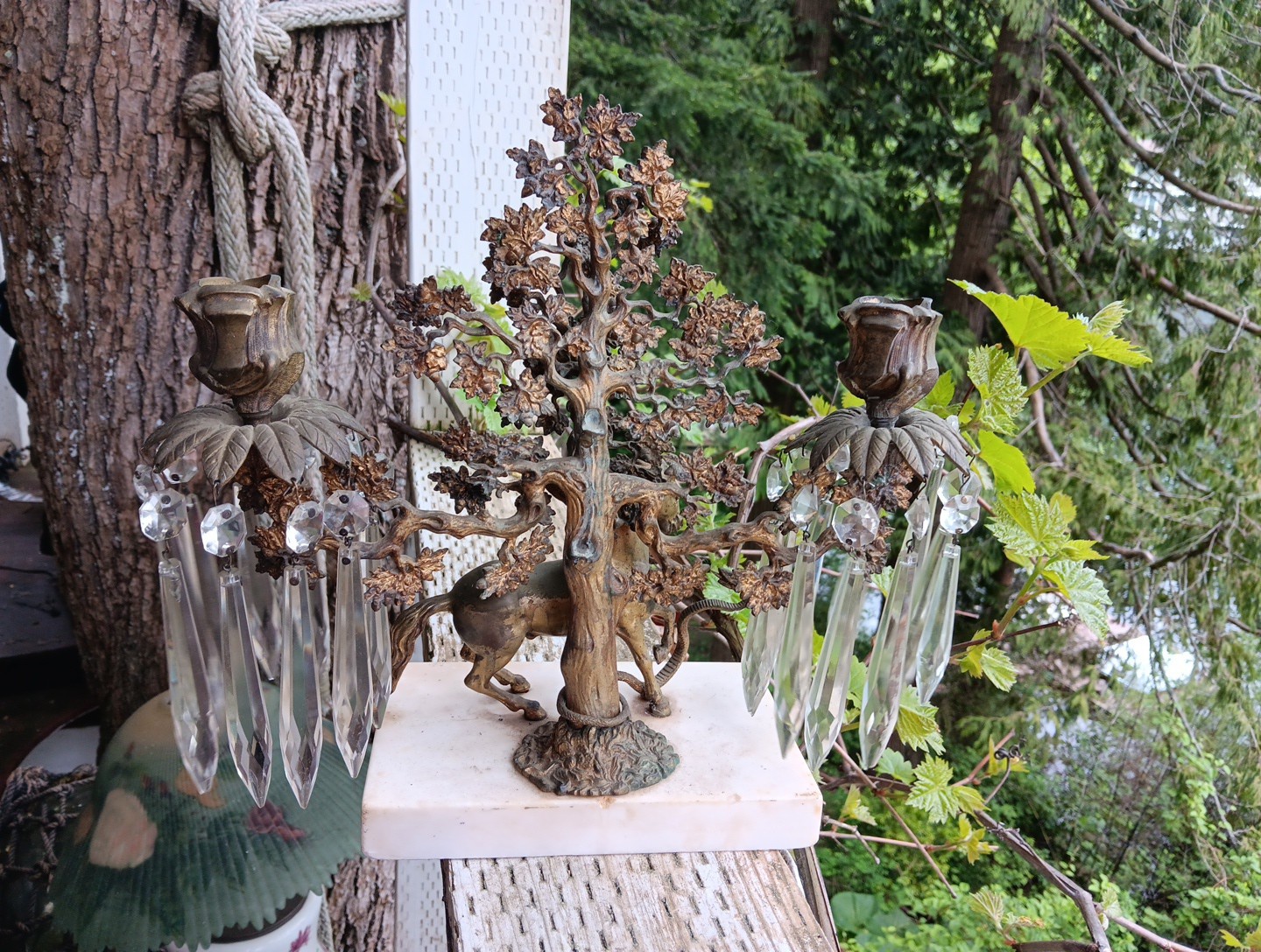 Antique Rare Bronze/marble Candlestick Snake Biting Horse