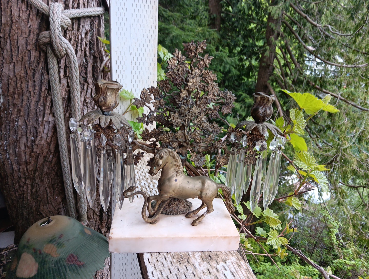 Antique Rare Bronze/marble Candlestick Snake Biting Horse