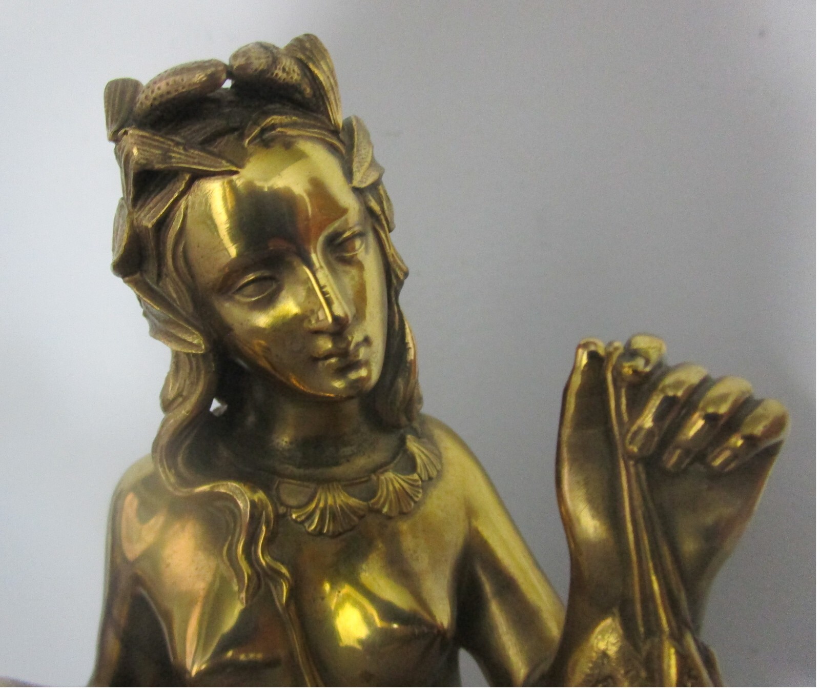 Fine Antique FRENCH ART NOUVEAU Gilt Bronze Sculptures Fox & Fishes, c. 1880s