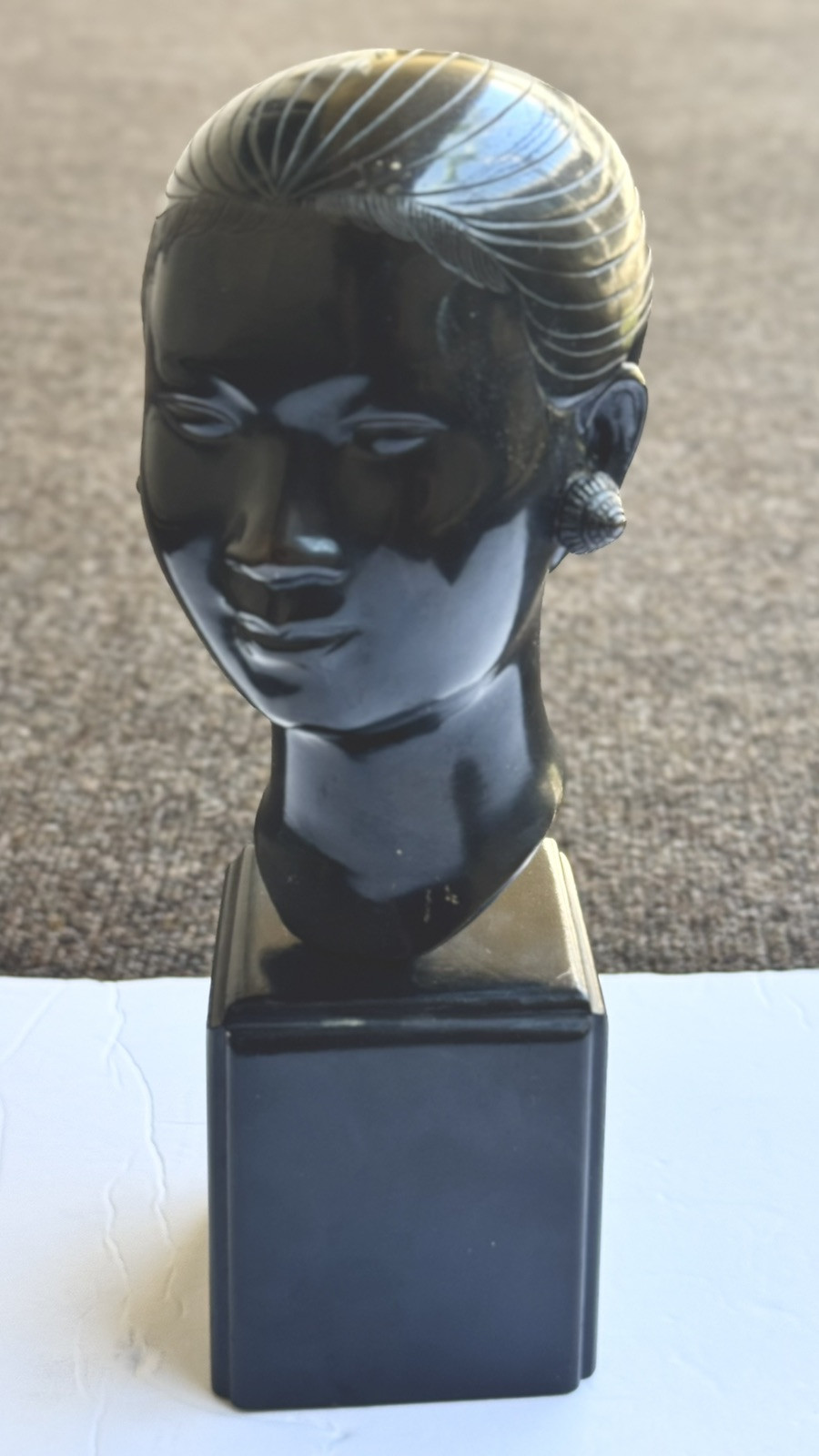 Nguyen Thanh Le Vietnamese Artist Bronze Bust Head of Laos Woman Circa 1950