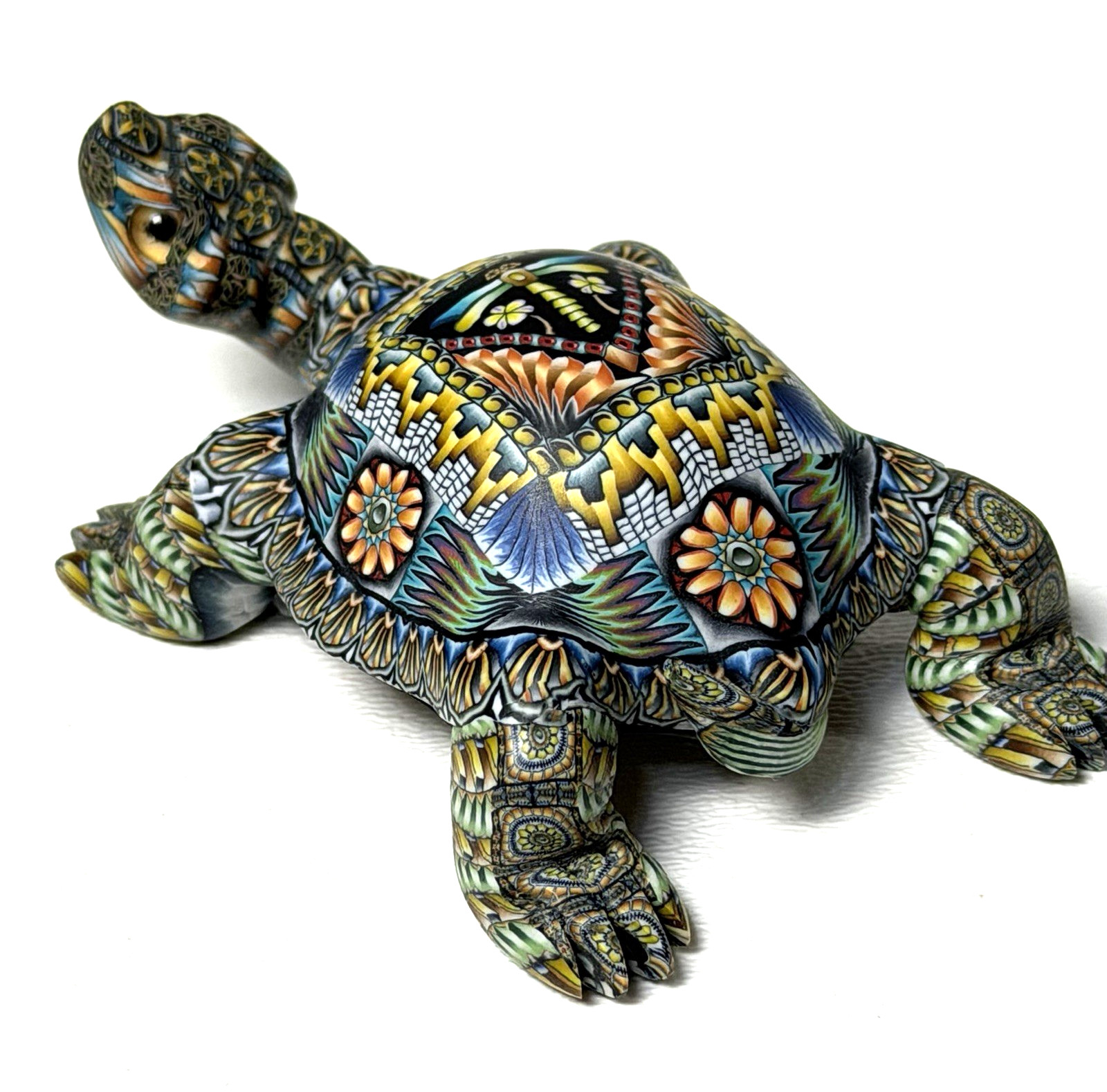 BEAUTIFUL 2018 JON STUART ANDERSON 3&Prime; TURTLE POLYMER CLAY SCULPTURE W/ DRAGONFLY