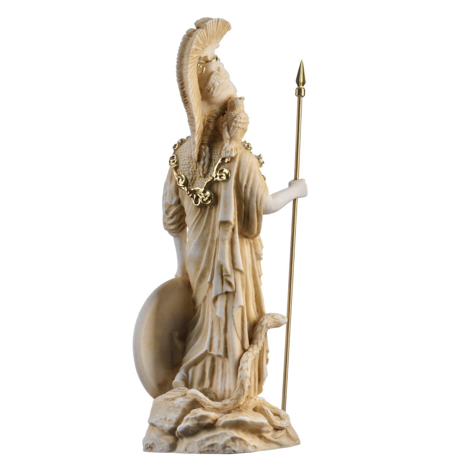 Athena With Owl Medusa Shield Greek Goddess Alabaster Statue Gold 10.2&Prime;