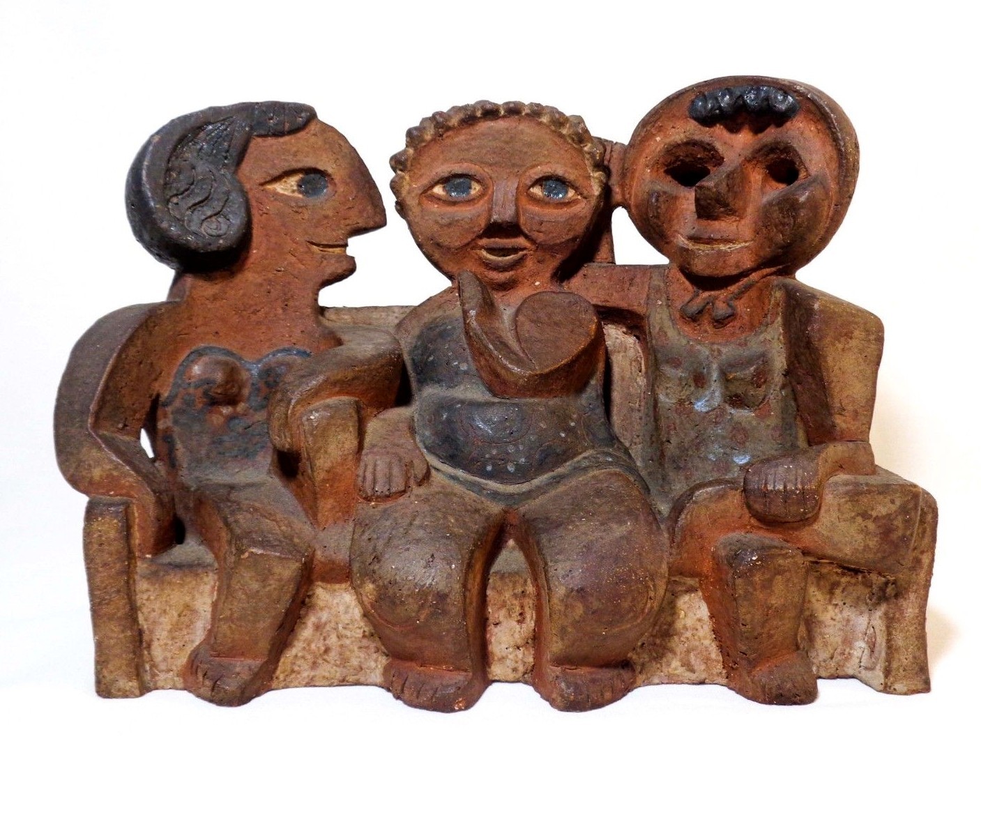 RARE MARILYN FOX (AMERICAN) MODERNIST ABSTRACT SIGNED CERAMIC 3 GOSSIPING LADIES