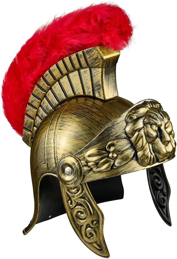 Roman Helmet with Red Feather Plume, Greek Costume Legion Helmet Warrior