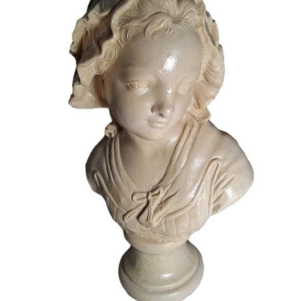 Antique Compostition Signed Composition Bust Of French Peasant Girl Grinam Niam
