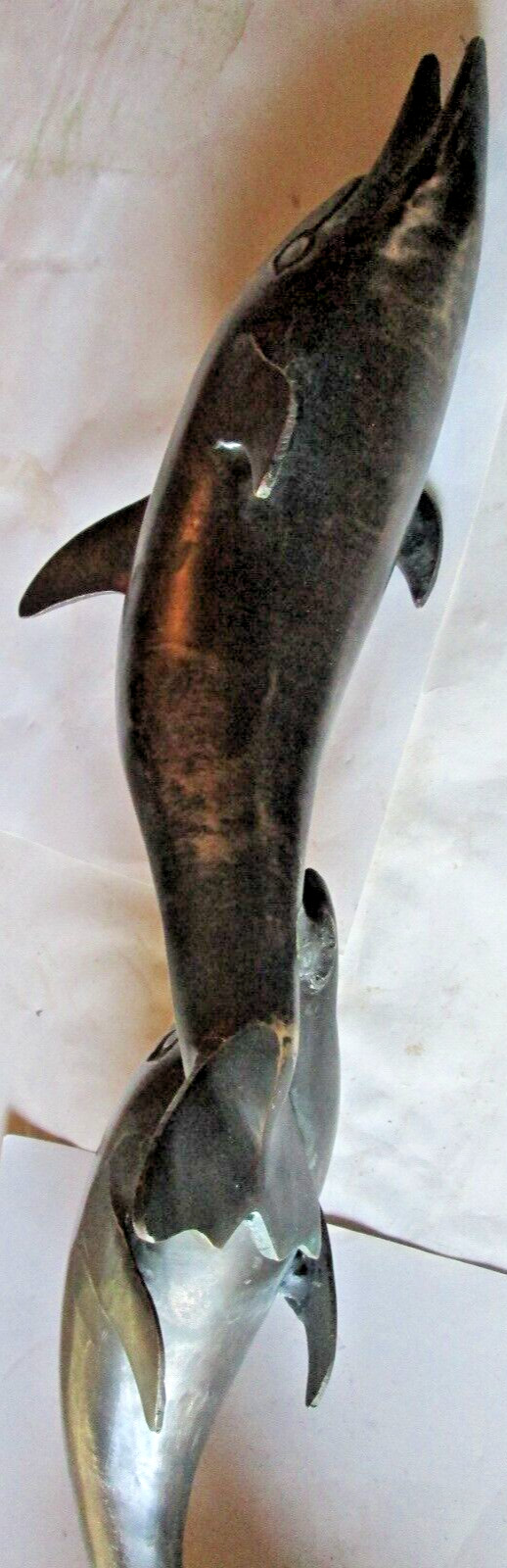 VINTAGE CAST BRONZE STATUE 2 DOLPHINS AT PLAY, 20&Prime;x8 5/8&Prime;x4 1/2&Prime; 5LBS. USED