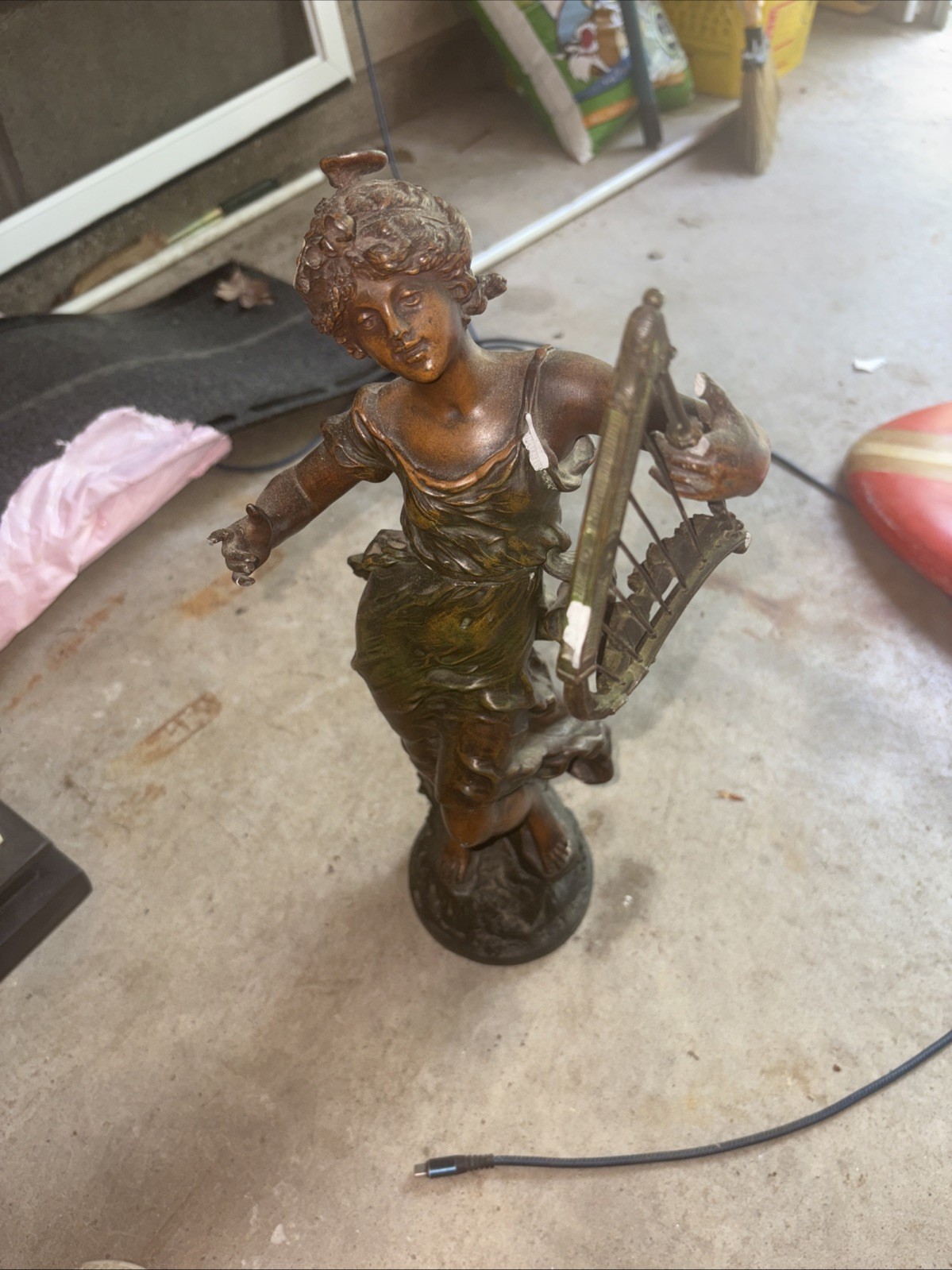 Antique Art Nouveau « Charmeuse » Spelter Statue – Moreau Style – 18