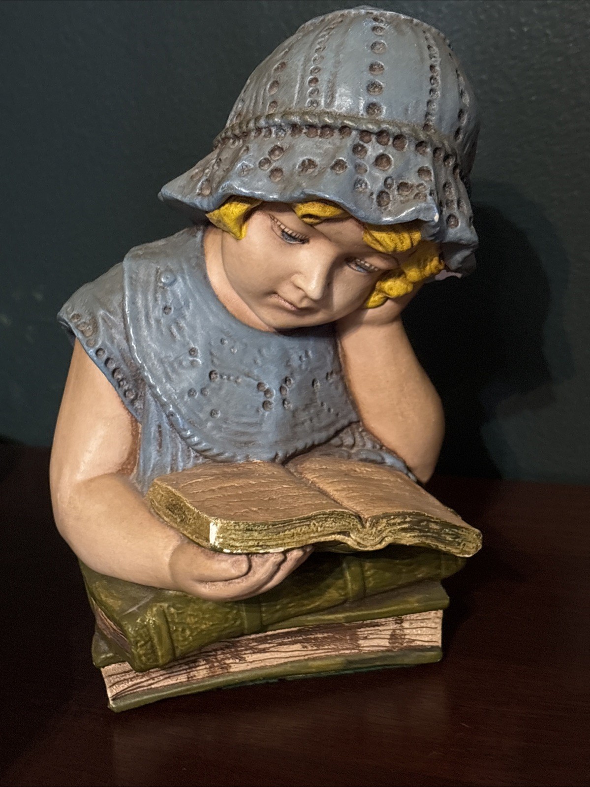Vintage Victorian Girl Reading Book Beautiful & Colorful Statue Sculpture Art