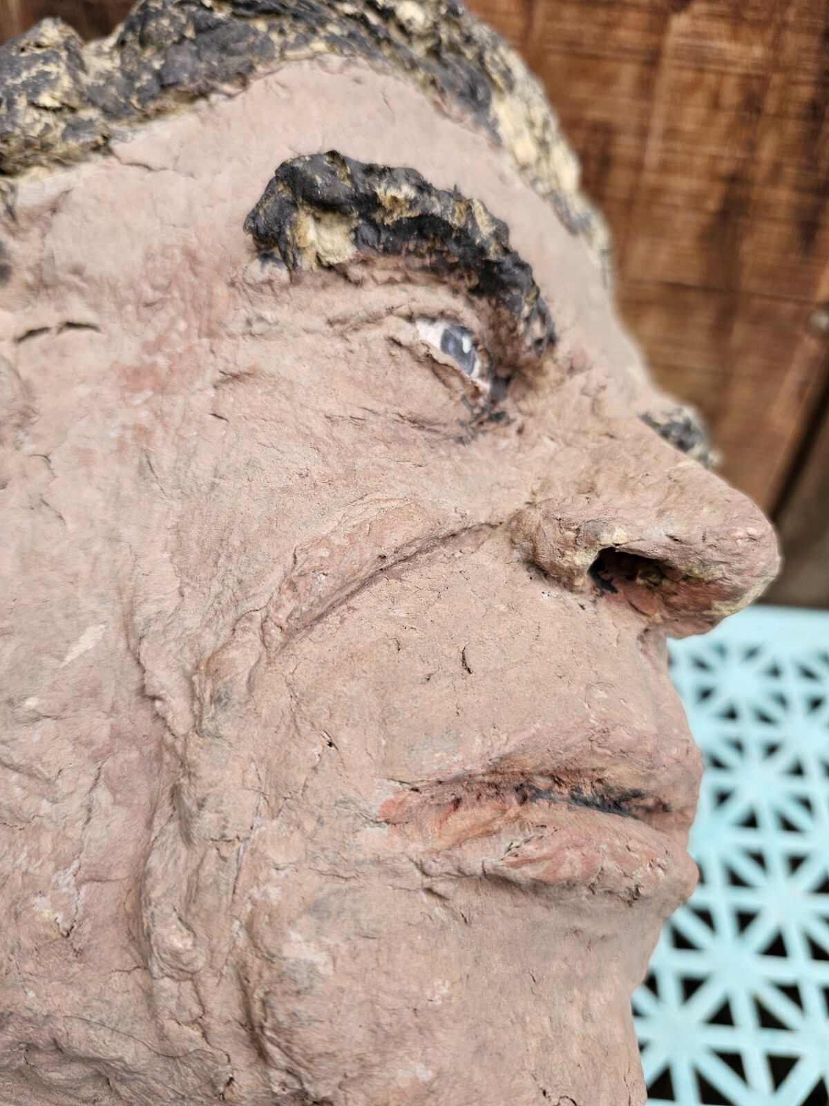 ANTIQUE W.A. SNURE MASK SCULPTURE HANDMADE PAPER MACHE FOLK ART 10&Prime;