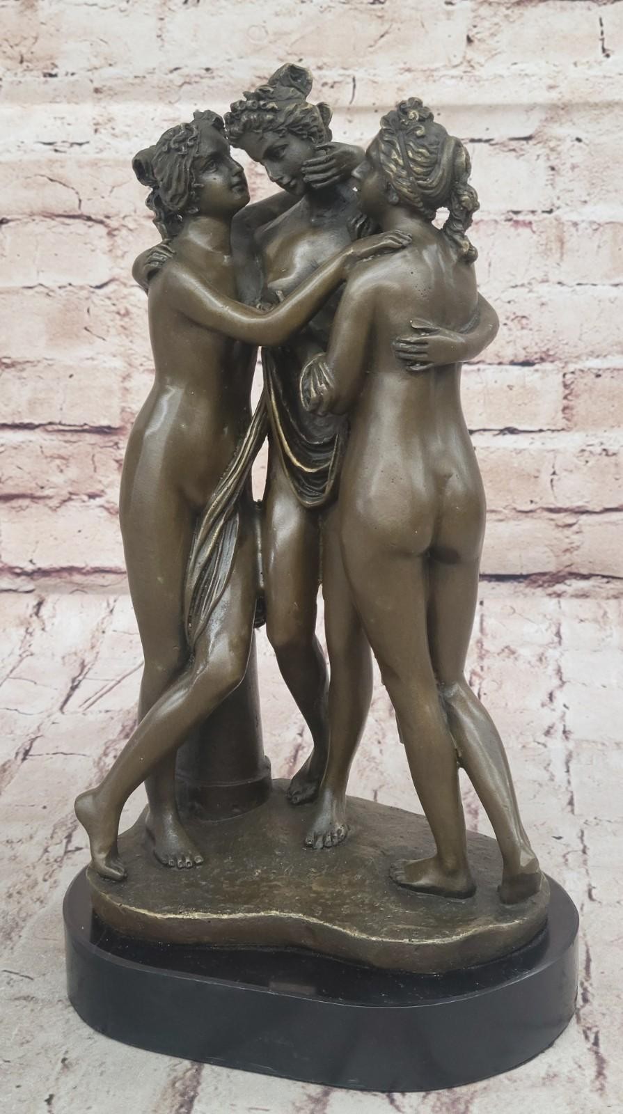 SIGNED: A.CANOVA. Bronze Sculpture 3 girls THE 3 GRACES BRONZE STATUE NUDE SALE