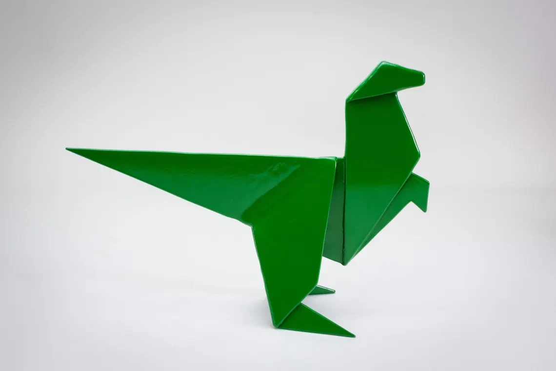 Steel Origami Dinosaur Raptor Sculpture | Large | Green | Metal