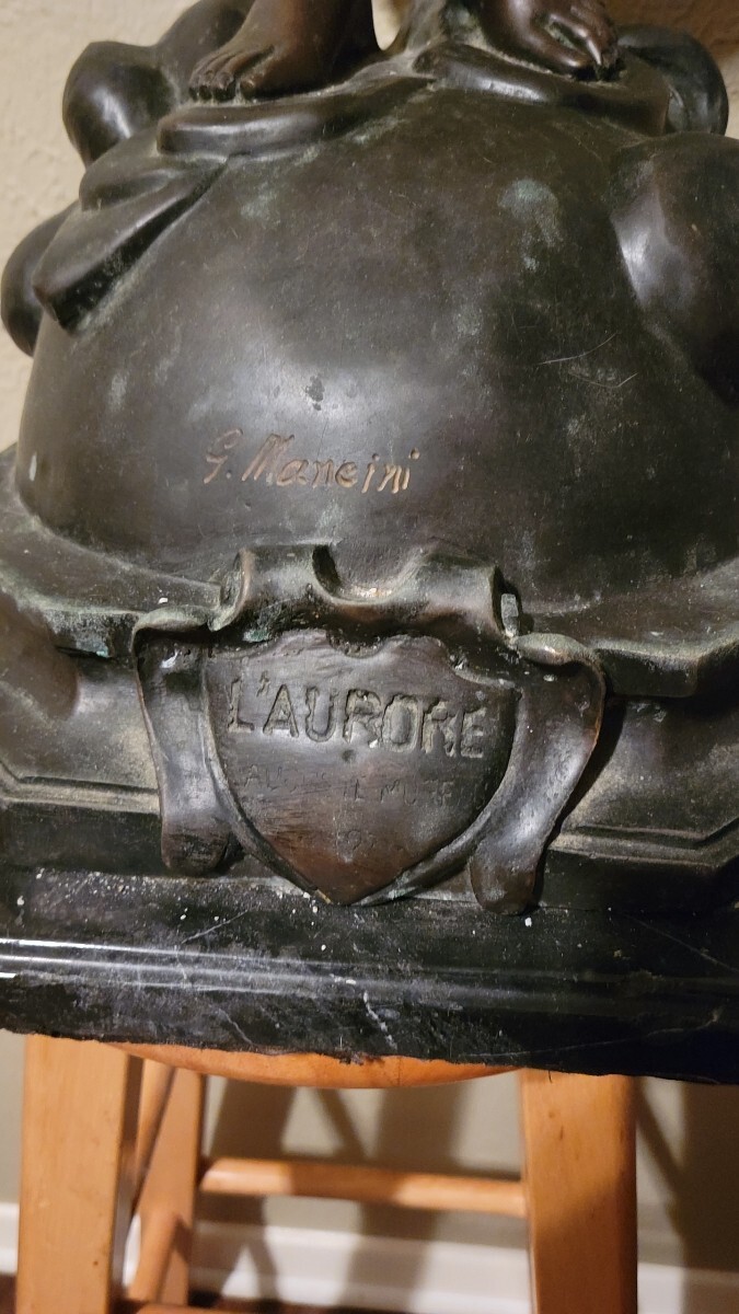 L&rsquo;Aurore By G. Mancini Statue With Marble Base After Auguste Moreau