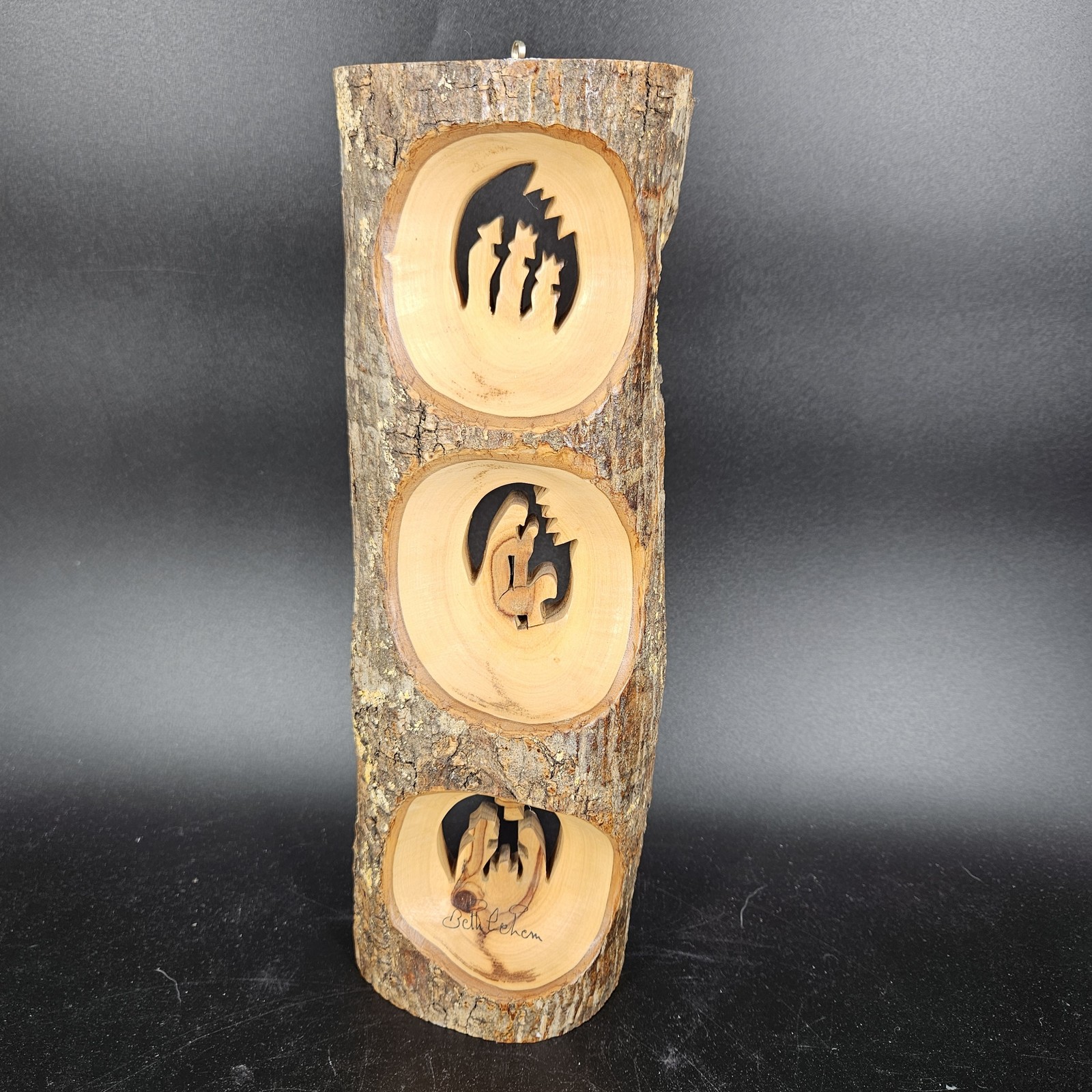 Olive Wood Nativity Scene Wall Art Hand Carved Bethlehem Signed 3 Panel 12&Prime; Tall