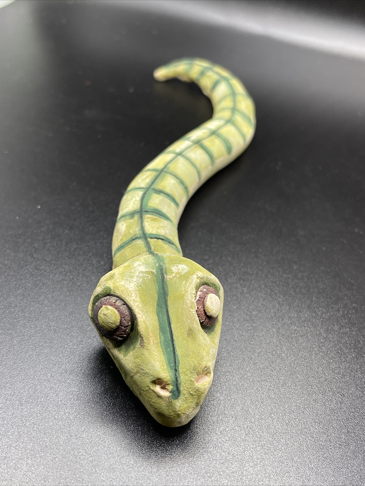 Hand Made Green Sculpture Figurine Signed RR2 7 in Long Whimsical OOAK 🐍