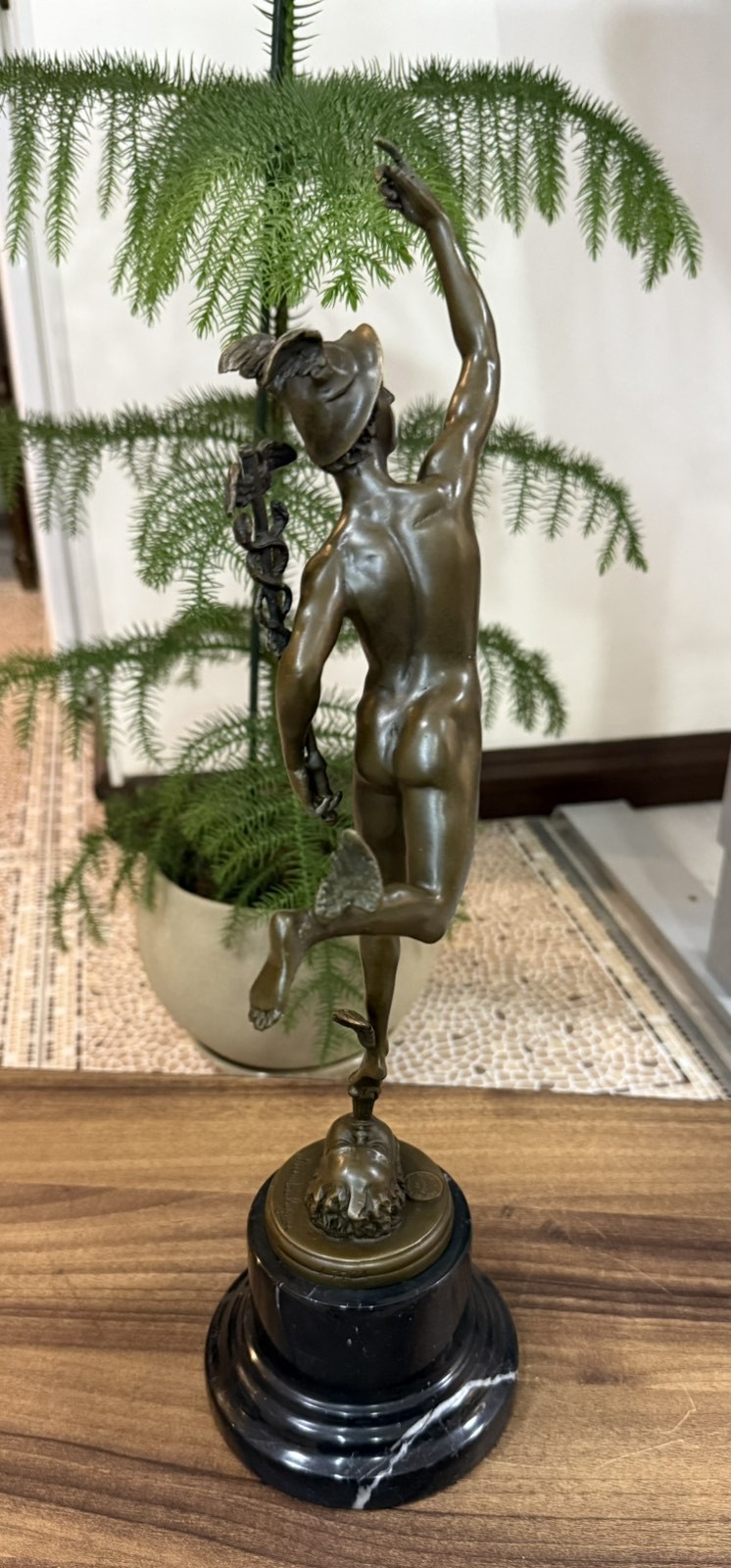 Bronze Mercury Sculpture Hermes Statue Caduceus Cupid Mythology Wings Helmet Art