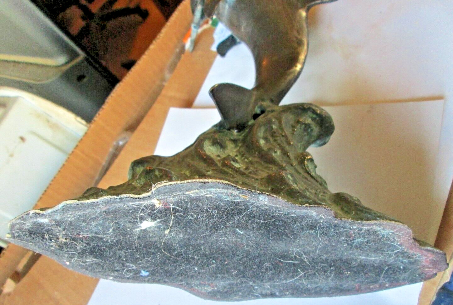 VINTAGE CAST BRONZE STATUE 2 DOLPHINS AT PLAY, 20&Prime;x8 5/8&Prime;x4 1/2&Prime; 5LBS. USED