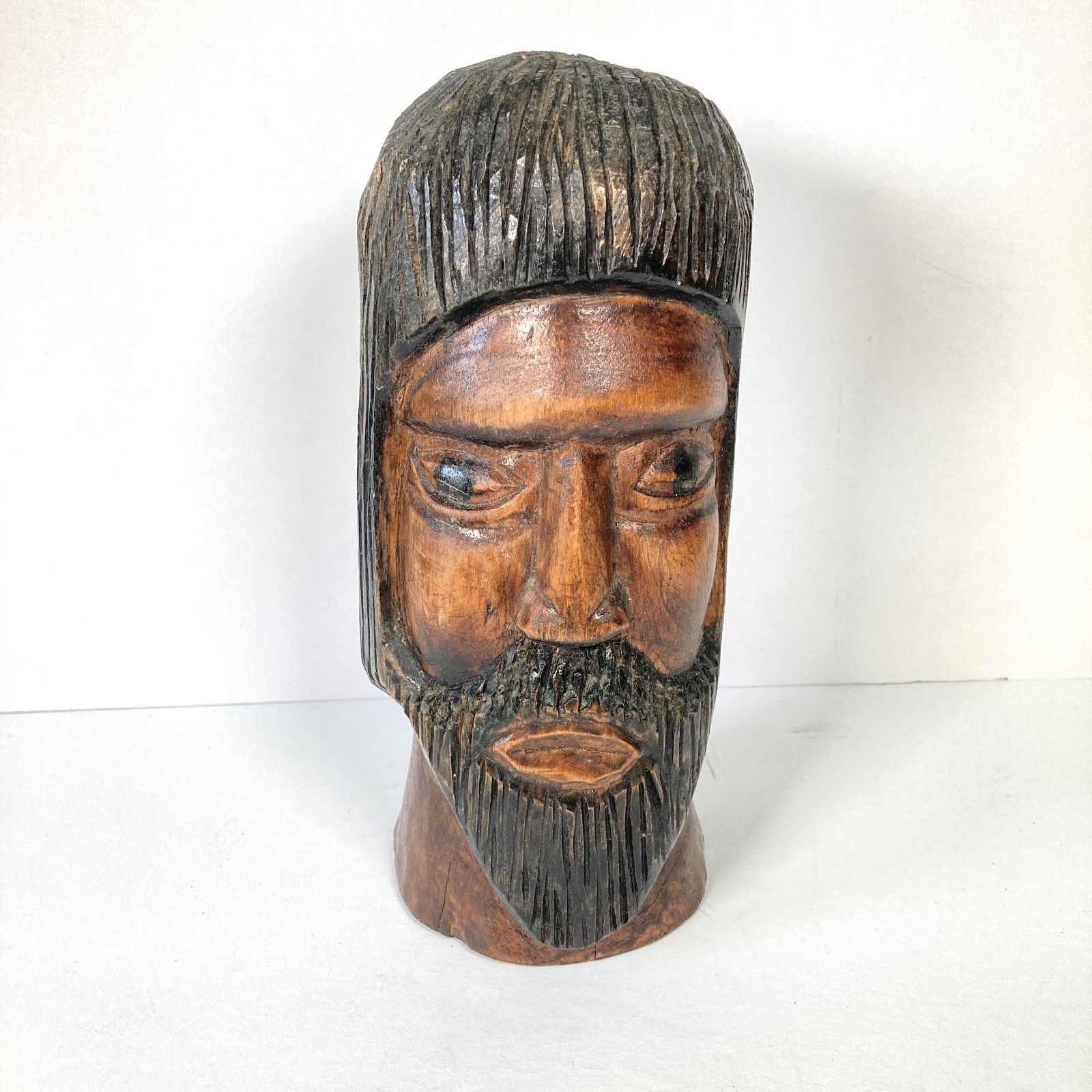 Hand Carved Jamaican Man Wooden Bust Statue Sculpture 9.5 x 3.75 Inches Folk Art