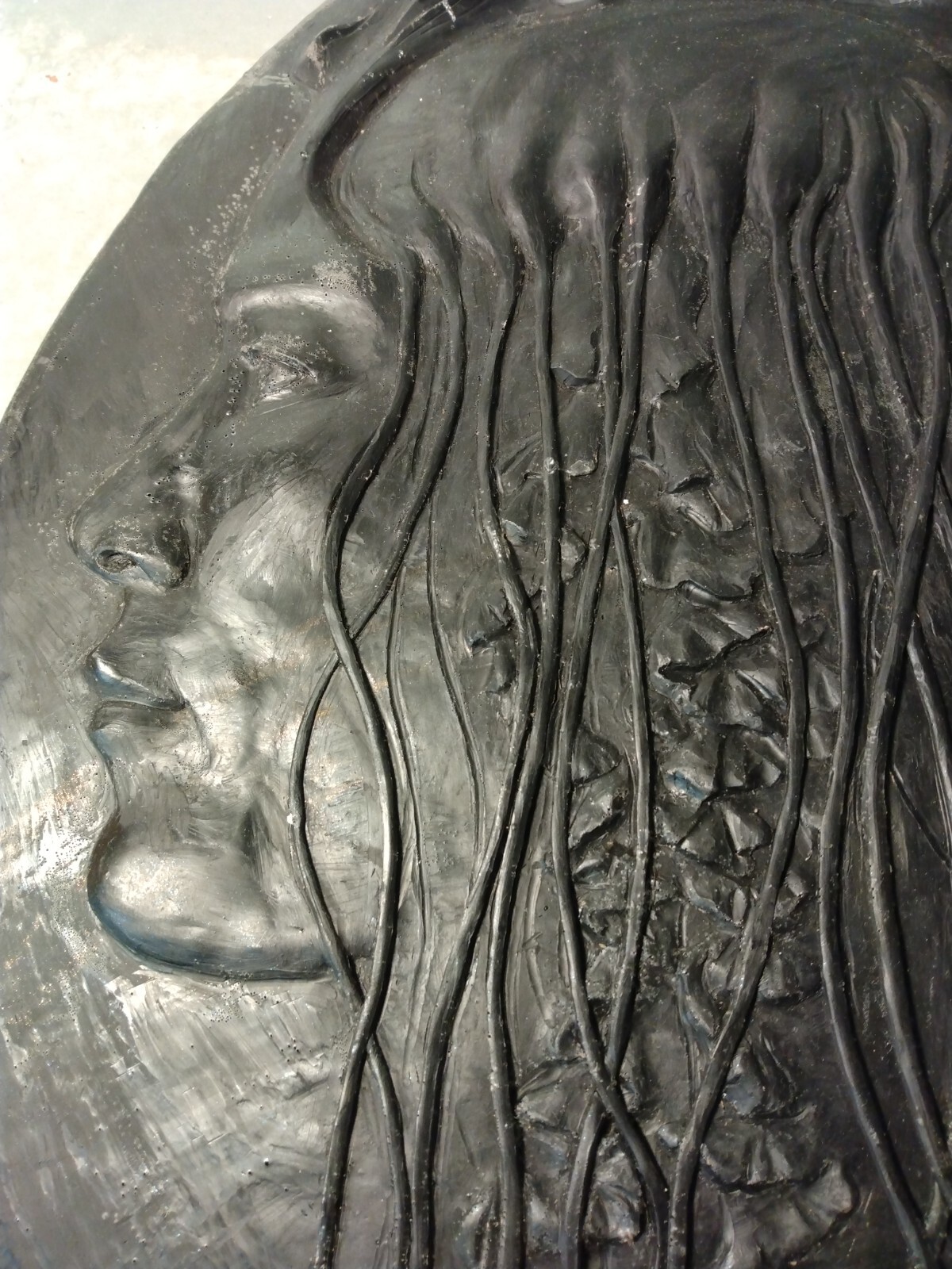 Mariya K Bas SIGNED Relief Oval Hanging Wall Sculpture Woman Goddess Portrait