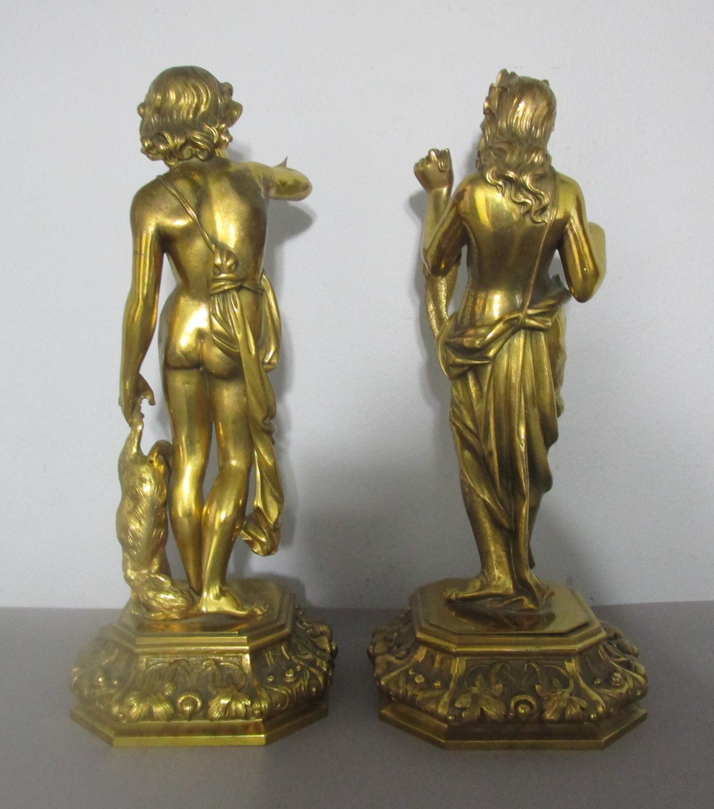 Fine Antique FRENCH ART NOUVEAU Gilt Bronze Sculptures Fox & Fishes, c. 1880s