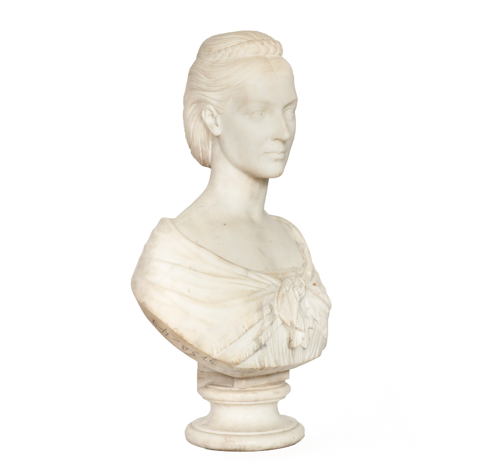 English Antique Marble Bust “Lady Layard” by John Warrington Wood ca. 1870
