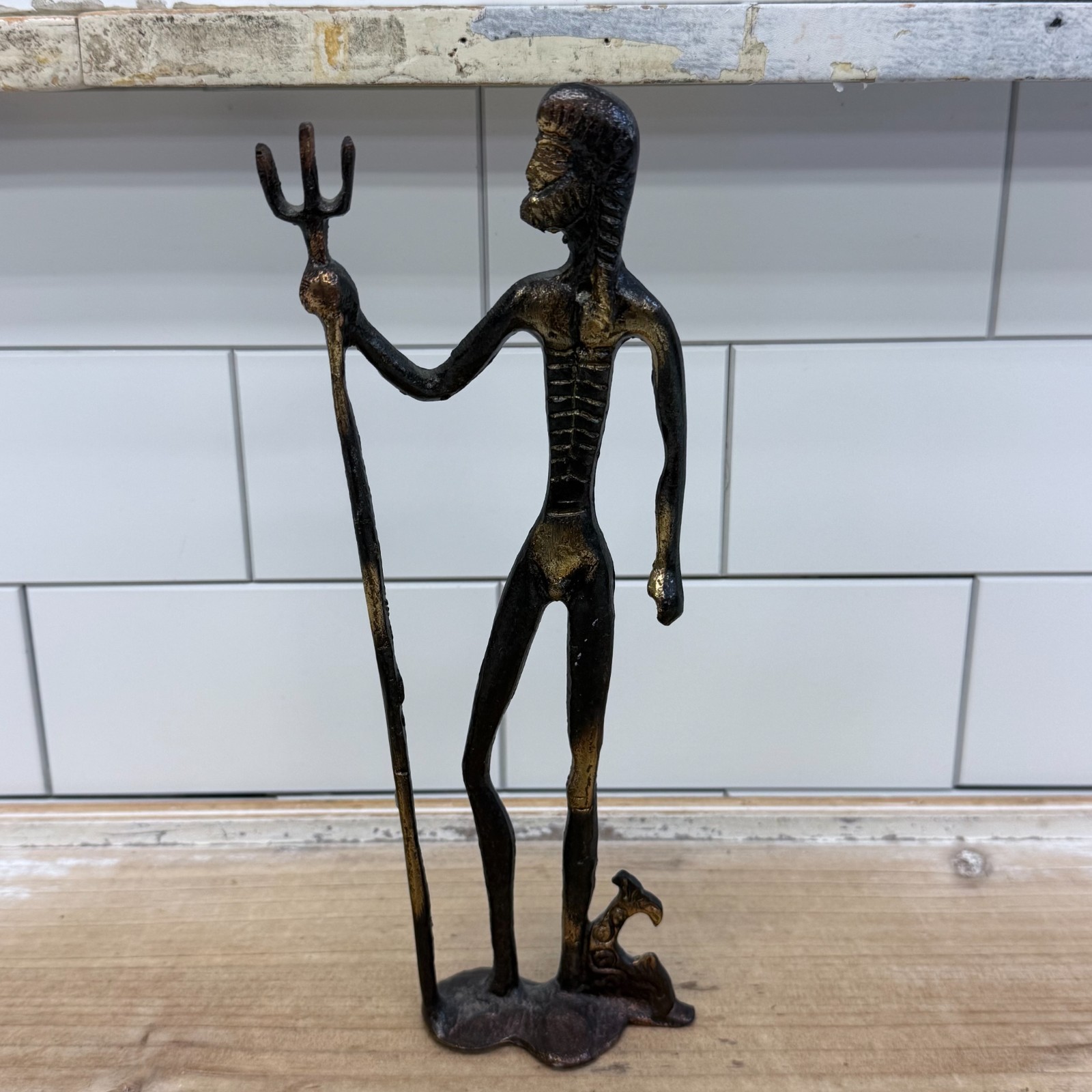 Brutalist Bronze Statue Poseidon Sculpture Vintage 1960s